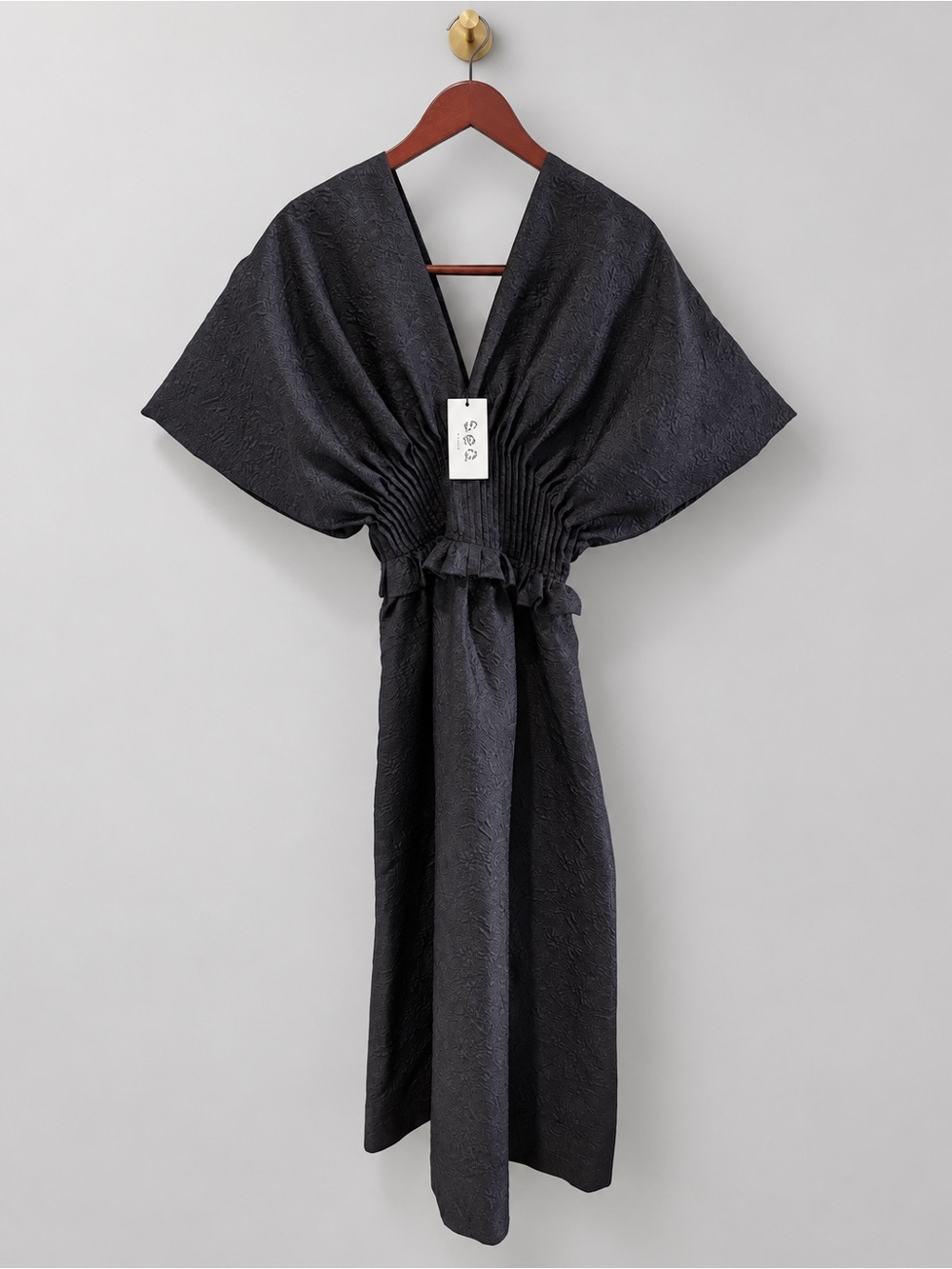 Sea New York Black Textured V-Neck Midi Dress